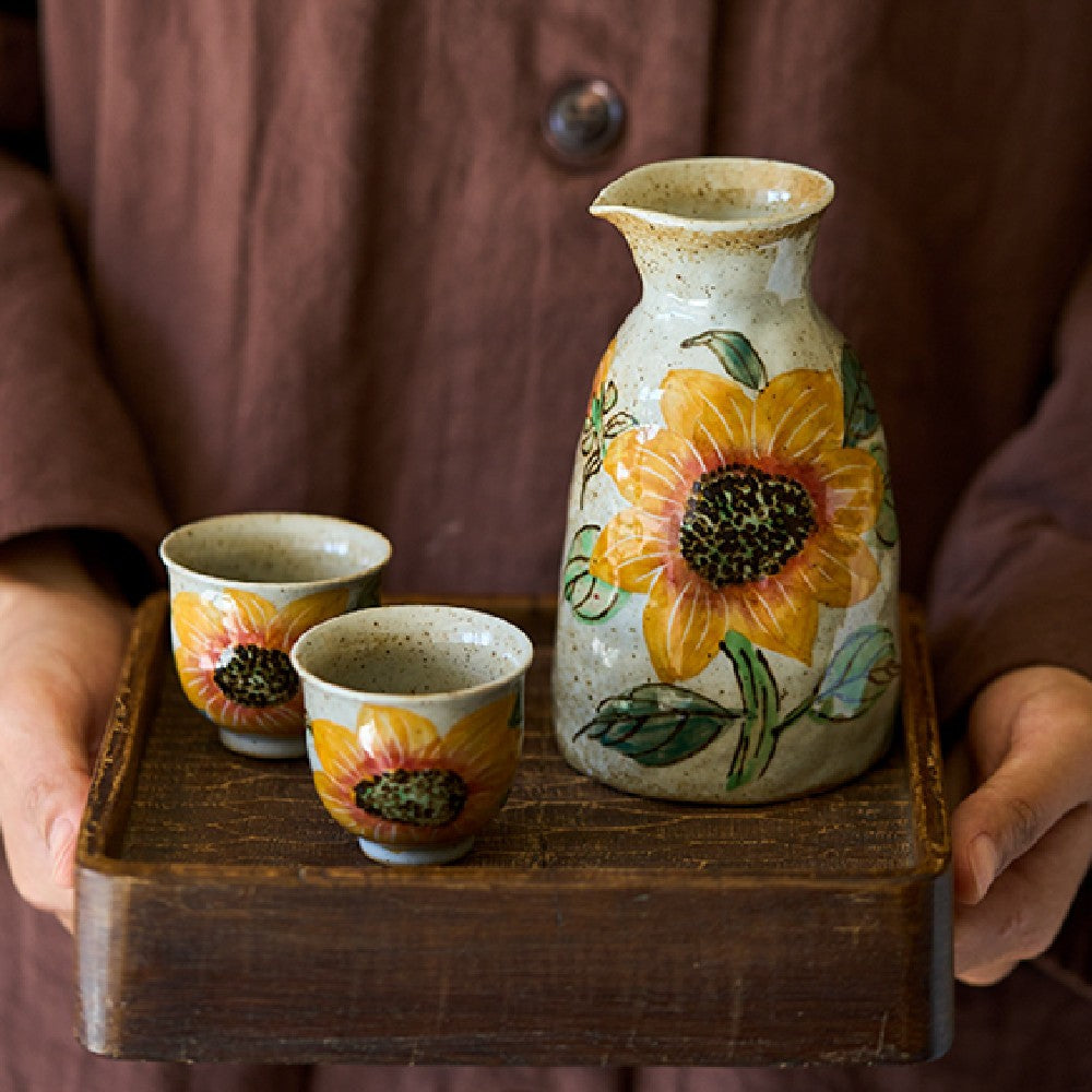 Sunburst Blossom Ceramic Wine Set