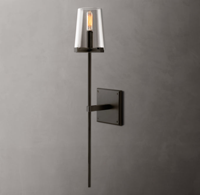 Tapered Glass Brass Torch Sconce