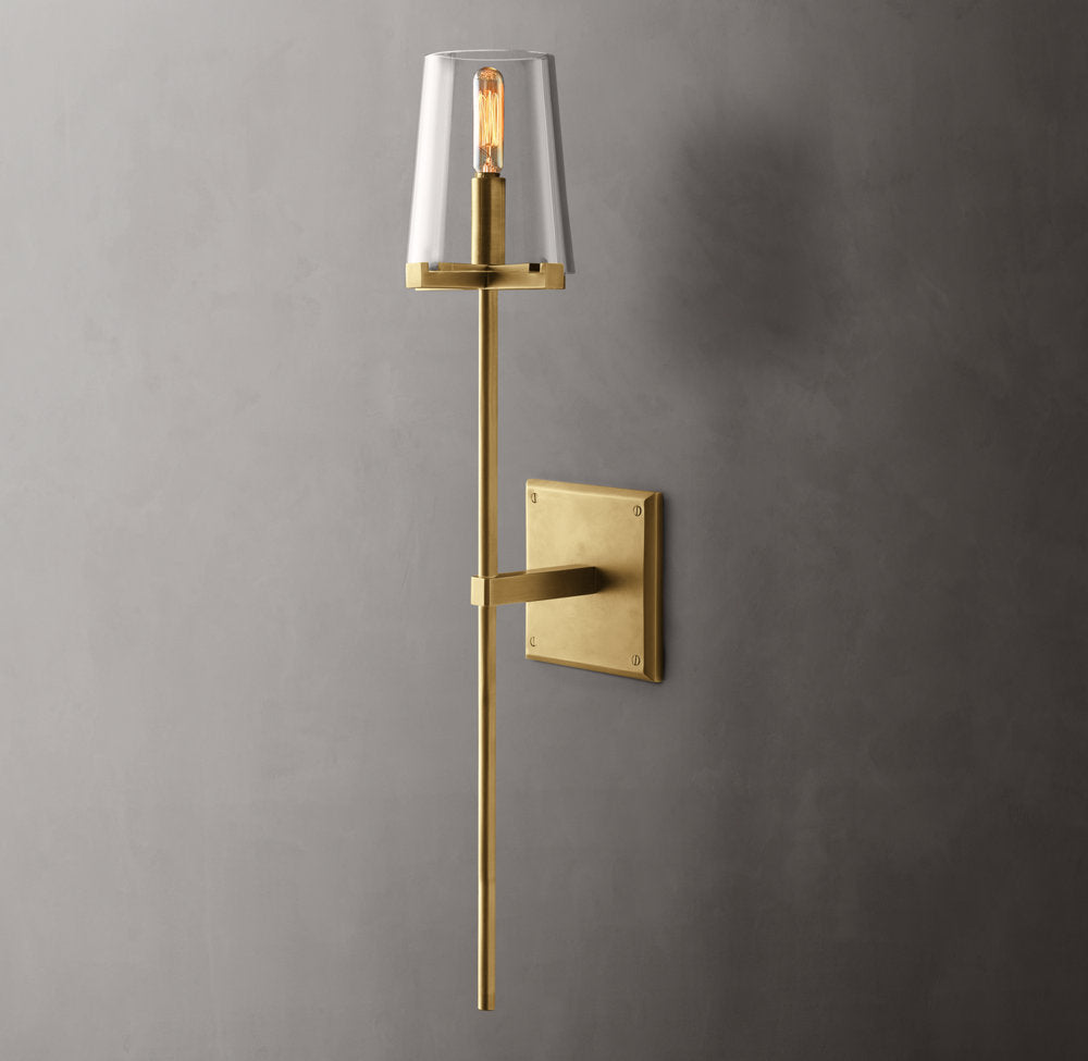 Tapered Glass Brass Torch Sconce